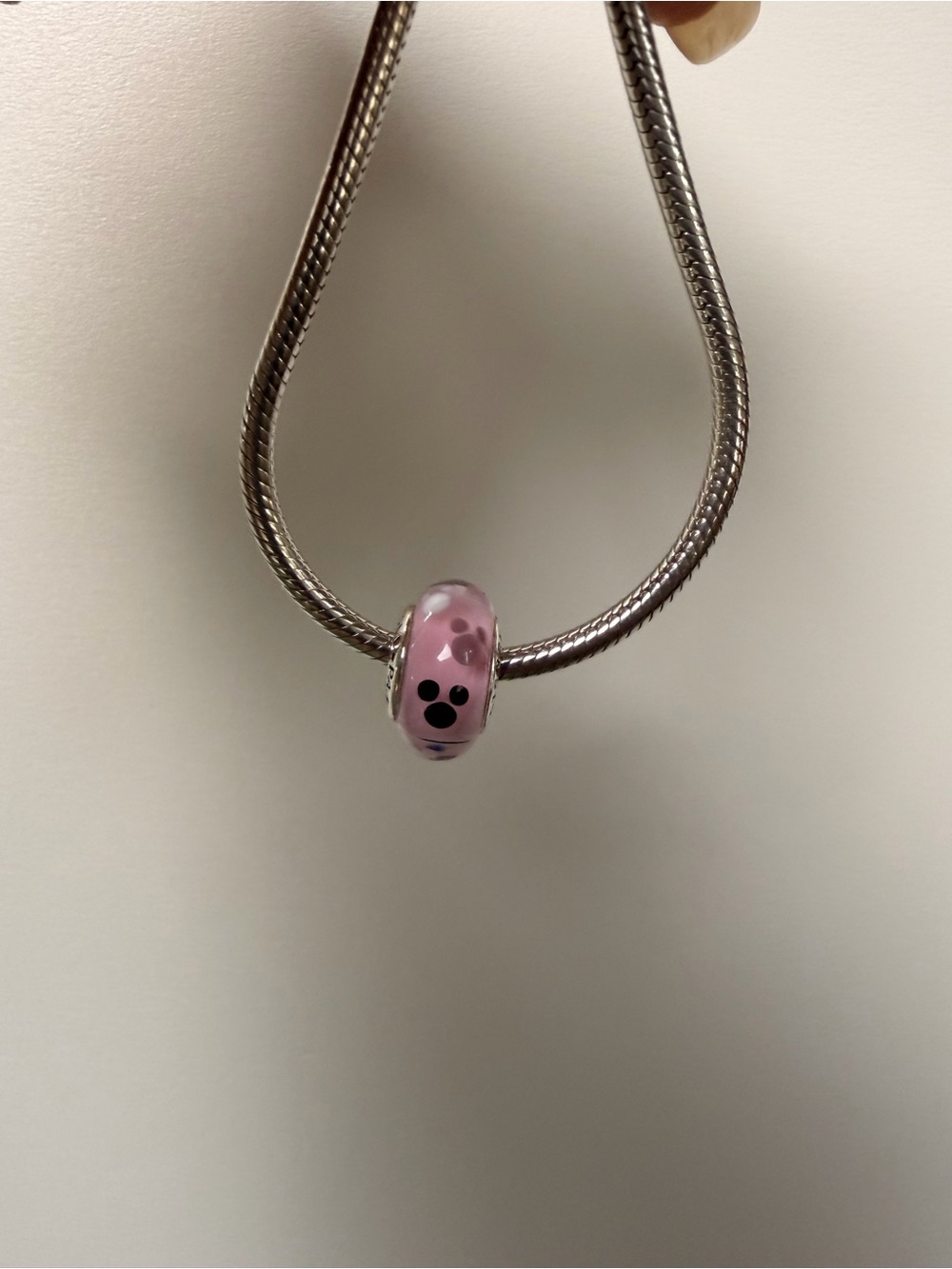 Pandora Pink Glass Mickey Mouse Print Charm - Sterling silver 925
